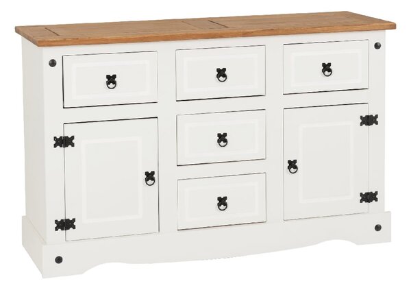 Central Wooden Sideboard With 2 Doors 5 Drawers In White And Oak