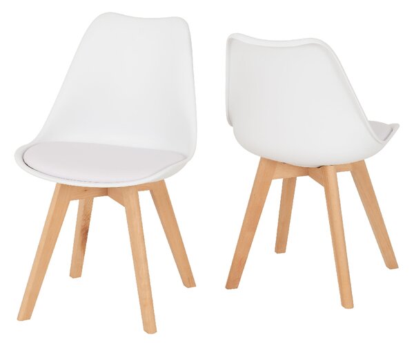 Barrie White Plastic Dining Chairs With Leather Seat In Pair