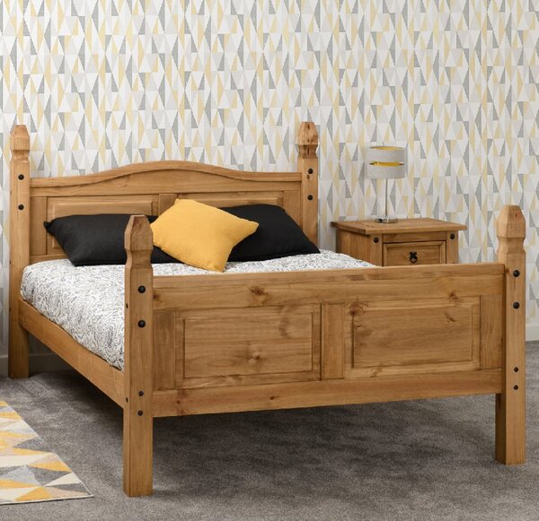 Central Wooden High Foot Double Bed In Oak