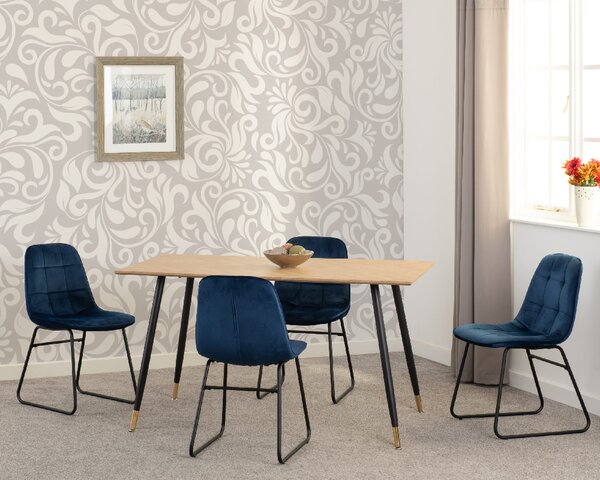 Hanover Oak Wooden Dining Table With 4 Lyster Blue Chairs