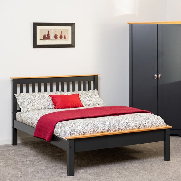 Merlin Wooden Low Foot Double Bed In Dark Grey And Oak