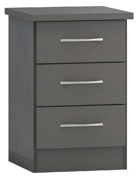 Mack Wooden Bedside Cabinet With 3 Drawers In Grey