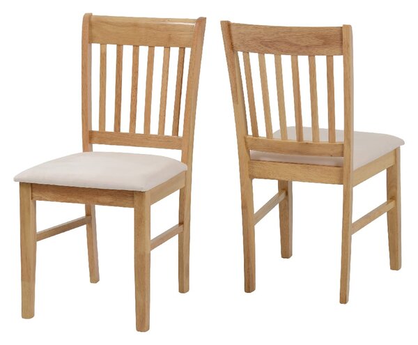 Olney Oak Wooden Dining Chairs With Mink Fabric Seat In Pair