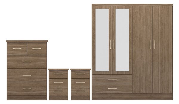 Mack Wooden Furniture Set With 4 Doors Wardrobe In Rustic Oak