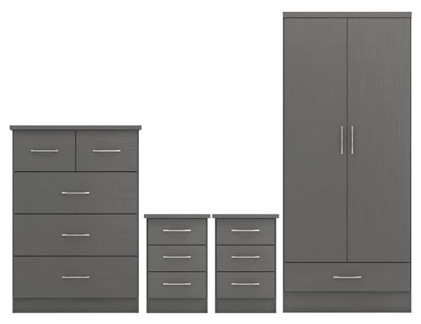 Mack Wooden Furniture Set With 2 Doors Wardrobe In Grey