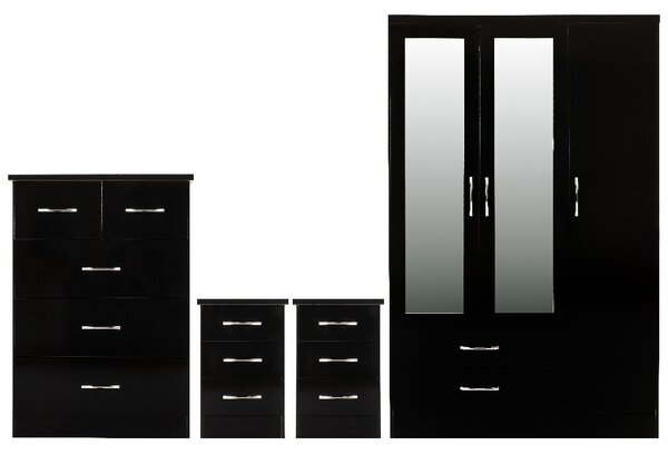 Mack Wooden Furniture Set With 3 Doors Wardrobe In Black Gloss