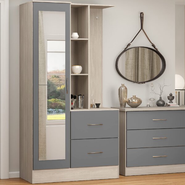 Mack Wooden Wardrobe With 1 Door And Grey Gloss Front In Oak