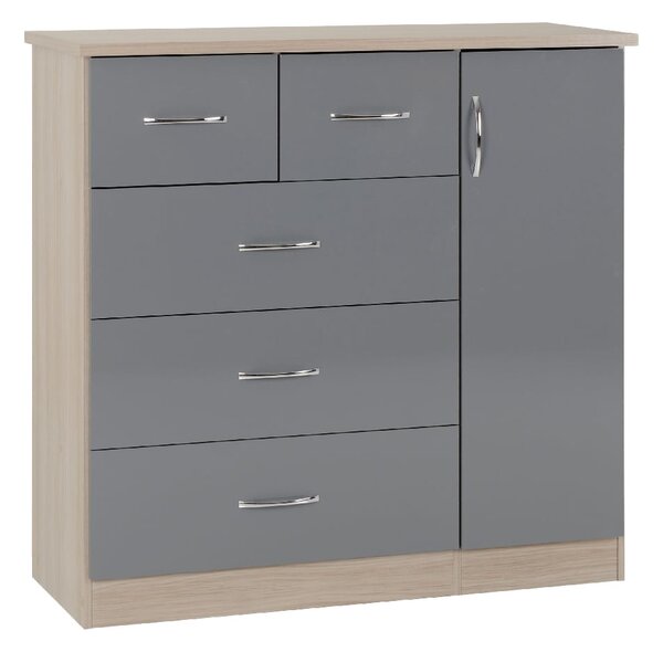 Mack Wooden Sideboard With 1 Door And Grey Gloss Front In Oak