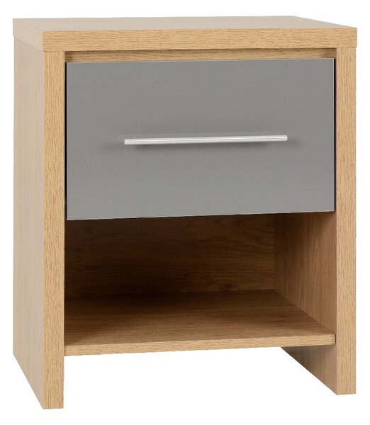 Samaira Oak Wooden Bedside Cabinet With Grey Gloss Drawer