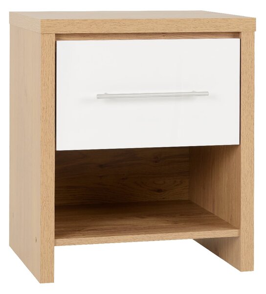 Samaira Oak Wooden Bedside Cabinet With White Gloss Drawer