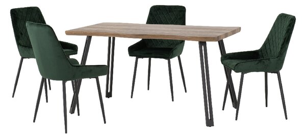 Qinson Wave Edge Wooden Dining Table With 4 Avah Green Chairs