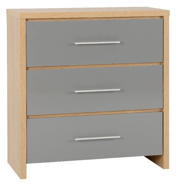 Samaira Wooden Chest Of 3 Drawers With Grey Gloss Front In Oak