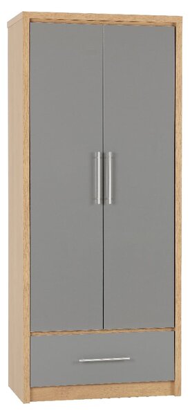 Samaira Wooden Wardrobe With 2 Door And Grey Gloss Front In Oak