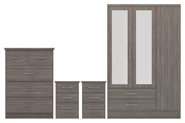 Mack Wooden Furniture Set With 3 Doors Wardrobe In Black