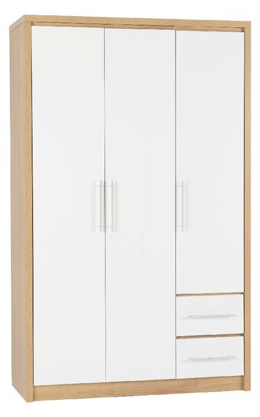 Samaira Wooden Wardrobe With 3 Door And White Gloss Front In Oak