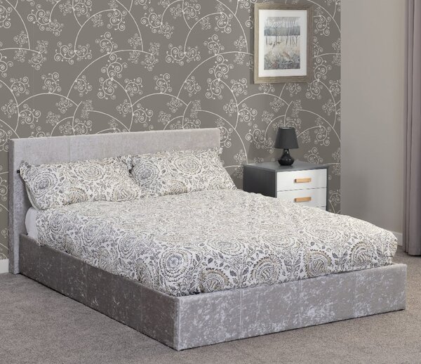 Wick Velvet Storage Ottoman Double Bed In Grey