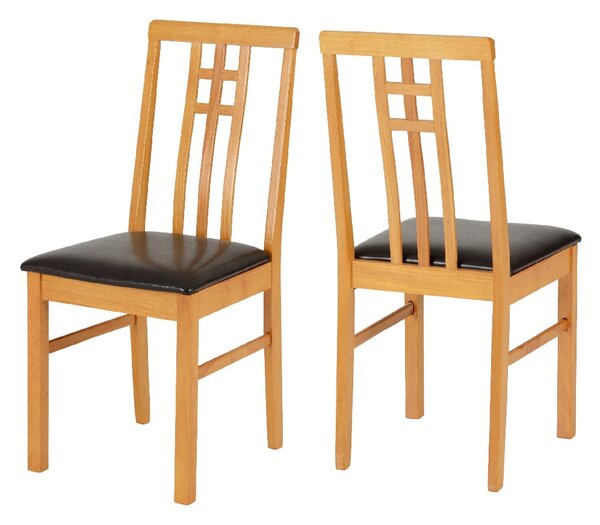 Vestal Oak Wooden Dining Chairs With Faux Leather Seat In Pair