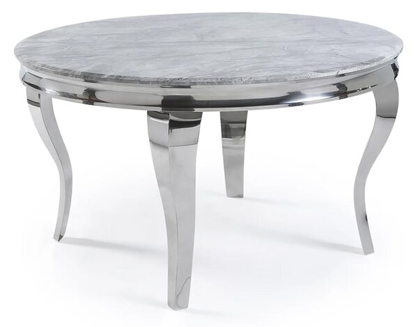 Laval Round Light Grey Marble Dining Table With Chrome Legs