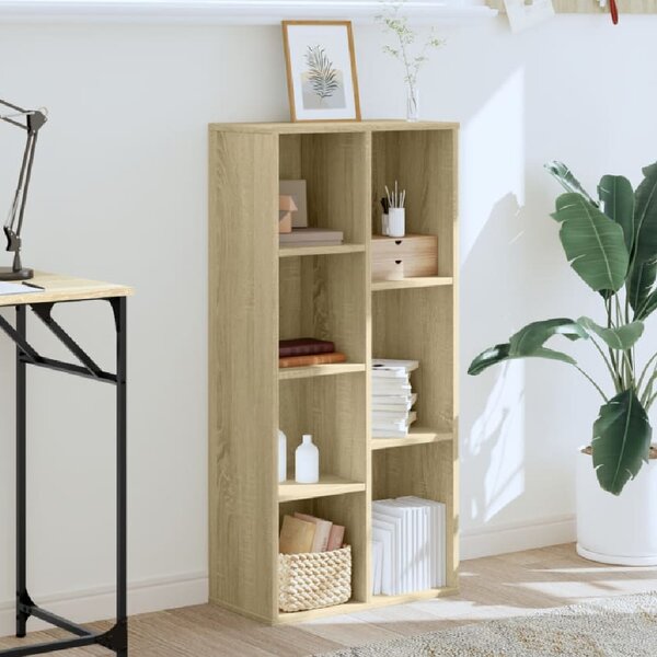 Ames Wooden Bookcase With 7 Compartment In Sonoma Oak