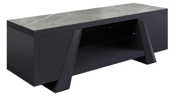 Barrie Wooden TV Stand With 2 Doors In Matte Grey Ceramic Top