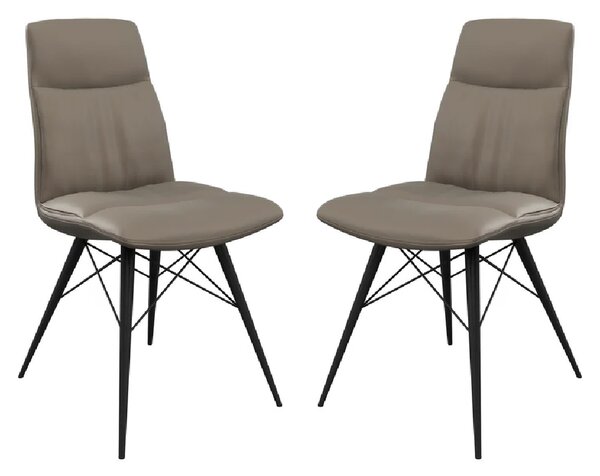 Andover Taupe Leather Dining Chairs With Black Legs In Pair