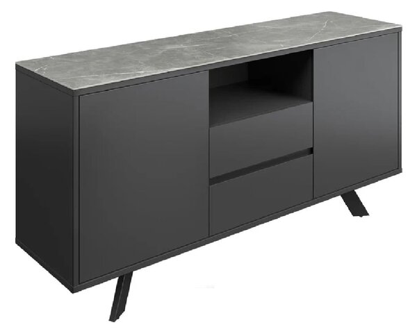 Azido Wooden Sideboard With 2 Doors In Matte Grey Ceramic Top