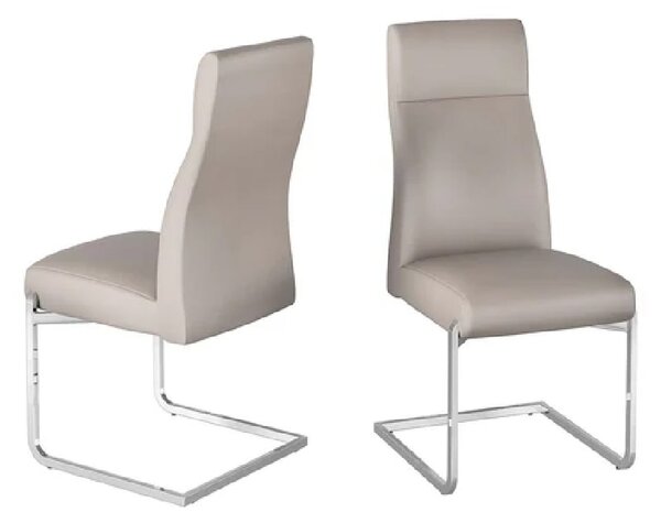 Dallas Taupe Leather Dining Chairs With Chrome legs In Pair