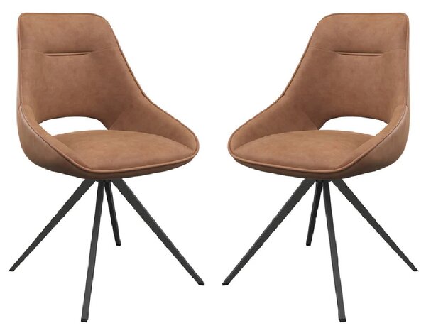 Caldwell Tan Leather Swivel Dining Chairs In Pair