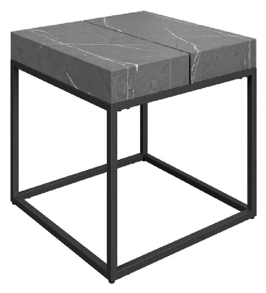 Danbury Wooden Square Side Table In Grey Marble Effect