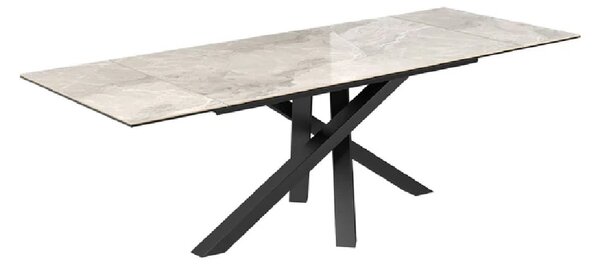 Barrie Large Ceramic Glass Extending Dining Table In Light Grey