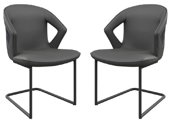 Kahului Grey Leather Dining Chairs With Black Legs In Pair