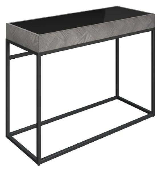 Earlville Black Glass Top Rectangular Console Table In Grey