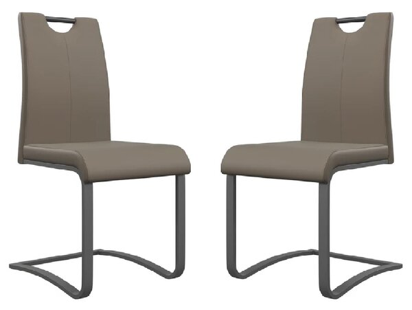 Gerrans Taupe Leather Dining Chairs With Grey Legs In Pair