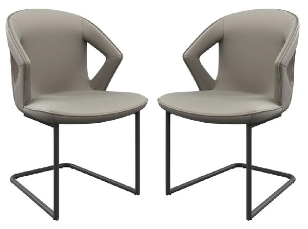 Kahului Taupe Leather Dining Chairs With Black Legs In Pair