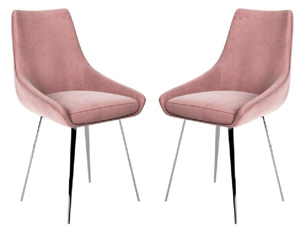 Laceby Pink Fabric Dining Chairs With Chrome Legs In Pair