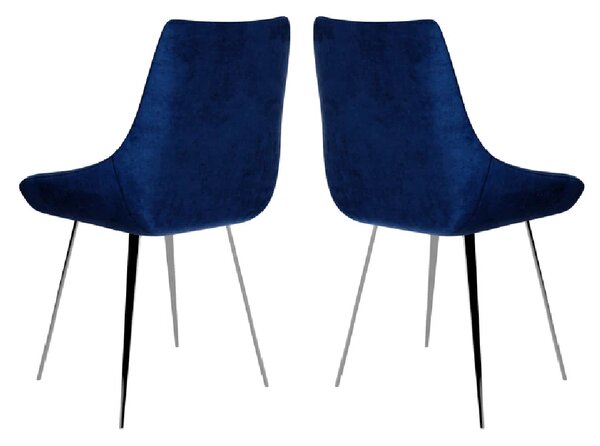 Laceby Dark Blue Fabric Dining Chairs With Chrome Legs In Pair