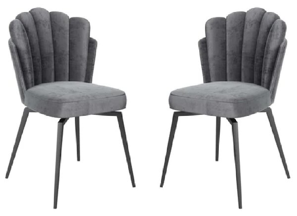 Fairbanks Dark Grey Fabric Dining Chairs With Black Legs In Pair