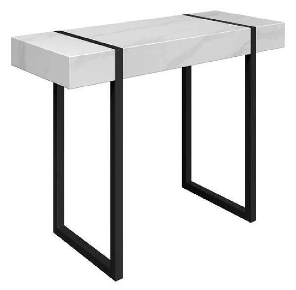 Magna Wooden Console Table In White Marble Effect