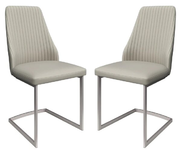 Madrid Light Grey Leather Dining Chairs With Steel Legs In Pair