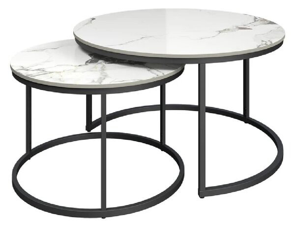 Zillah Ceramic Nesting Coffee Tables In White Marble Effect