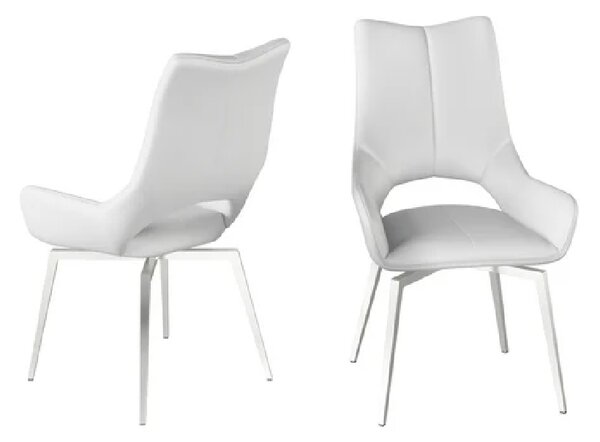 Salisbury White Leather Dining Chairs With Steel Legs In Pair