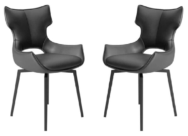 Rayong Grey Leather Dining Chairs With Black Legs In Pair