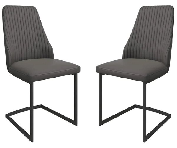 Ramona Dark Grey Leather Dining Chairs With Black Legs In Pair