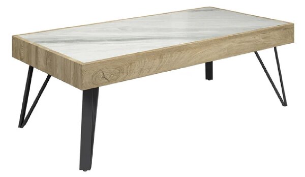 Valtesse Ceramic Rectangular Coffee Table In White And Oak