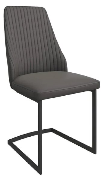 Ramona Leather Dining Chair With Black Legs In Dark Grey