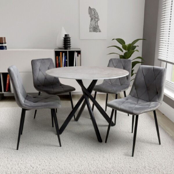 Accro Grey Glass Dining Table With 4 Vestal Grey Chairs