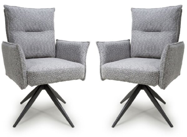 Barre Light Grey Fabric Dining Chairs With Black Legs In Pair