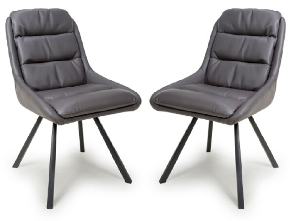 Addis Dark Grey Leather Dining Chairs With Black Legs In Pair