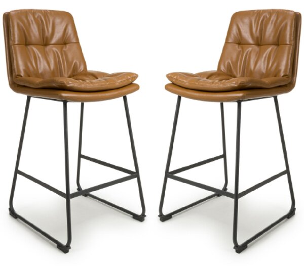 Attica Tan Leather Bar Chairs With Metal Legs In Pair