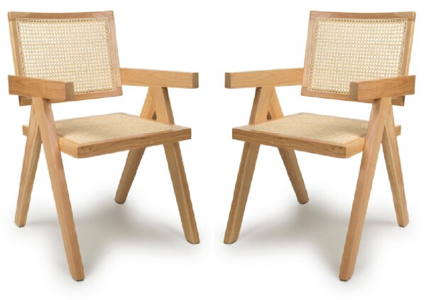 Derby Natural Rattan Wooden Dining Chairs In Pair